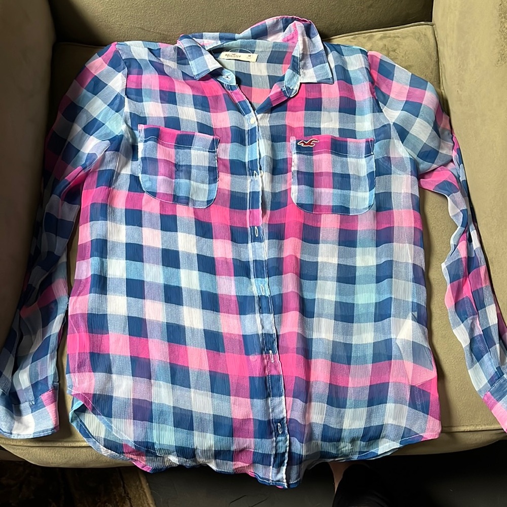 Blue,pink,white plaid light feeling flannel